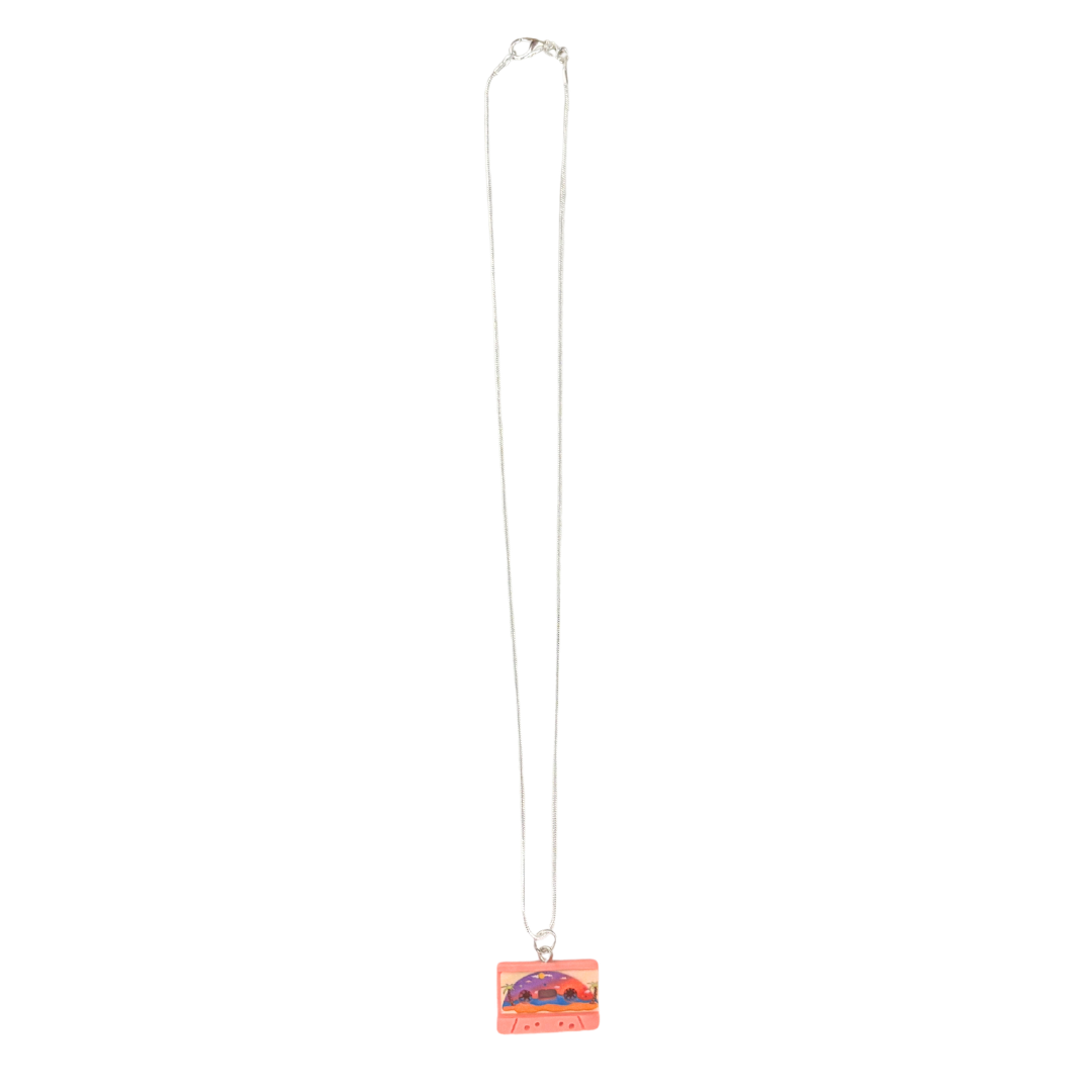Mixtape Cassette Charm Necklace | '80s Resin Charm | 18" Silver Plated Copper Chain | 4 Colors