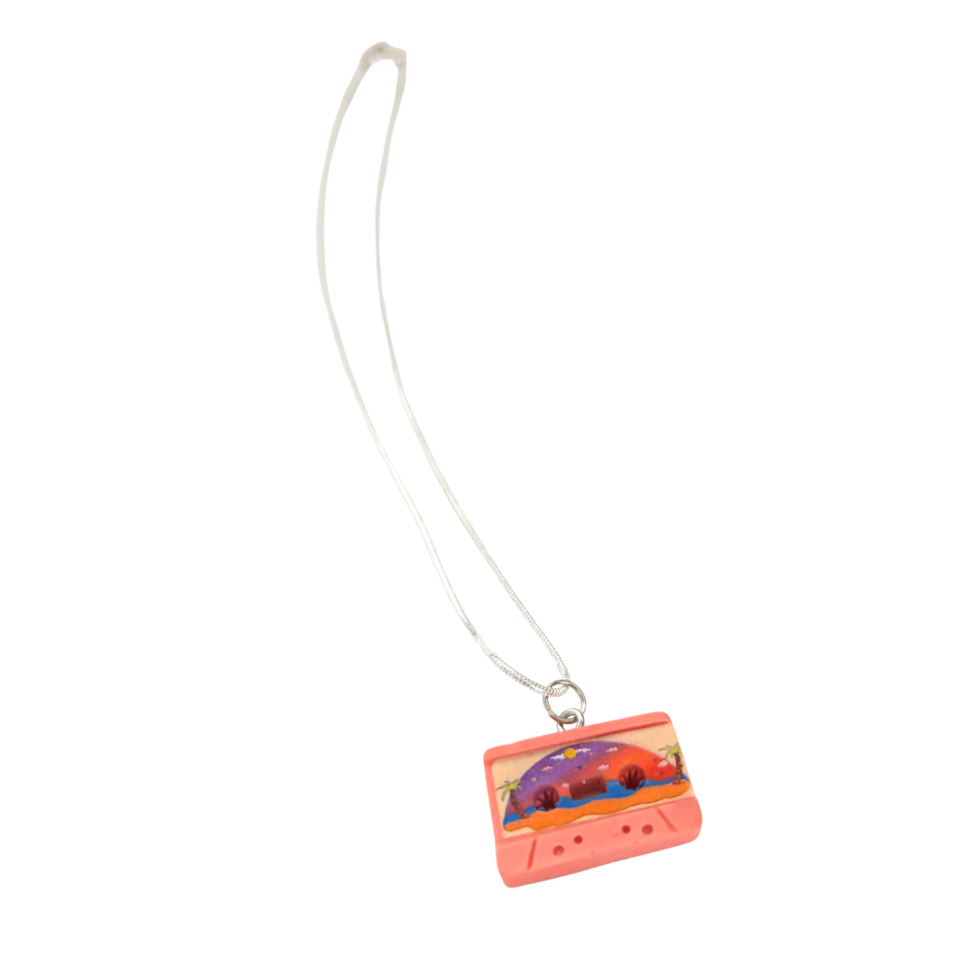 Mixtape Cassette Charm Necklace | '80s Resin Charm | 18" Silver Plated Copper Chain | 4 Colors