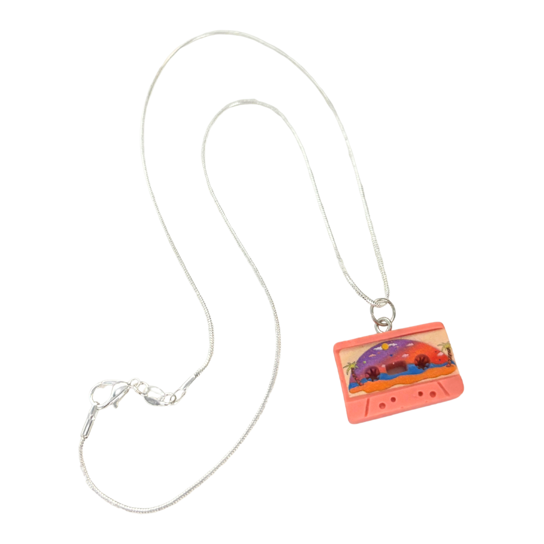 Mixtape Cassette Charm Necklace | '80s Resin Charm | 18" Silver Plated Copper Chain | 4 Colors