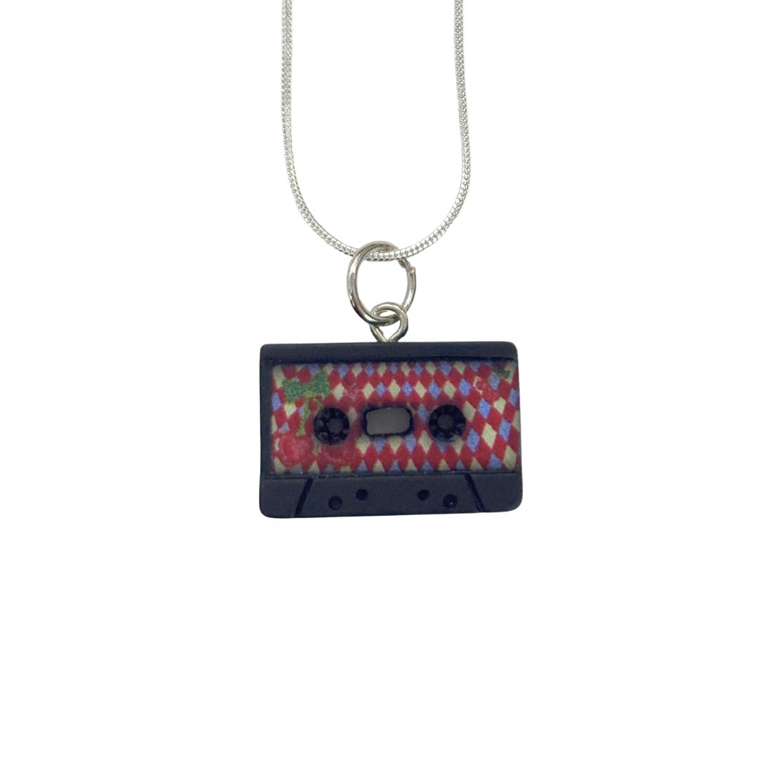 Mixtape Cassette Charm Necklace | '80s Resin Charm | 18" Silver Plated Copper Chain | 4 Colors