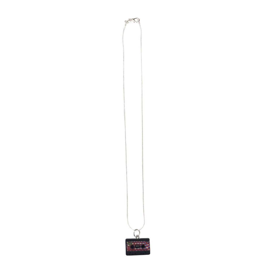 Mixtape Cassette Charm Necklace | '80s Resin Charm | 18" Silver Plated Copper Chain | 4 Colors