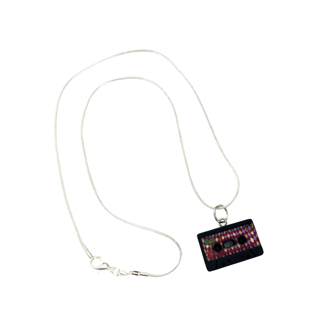 Mixtape Cassette Charm Necklace | '80s Resin Charm | 18" Silver Plated Copper Chain | 4 Colors