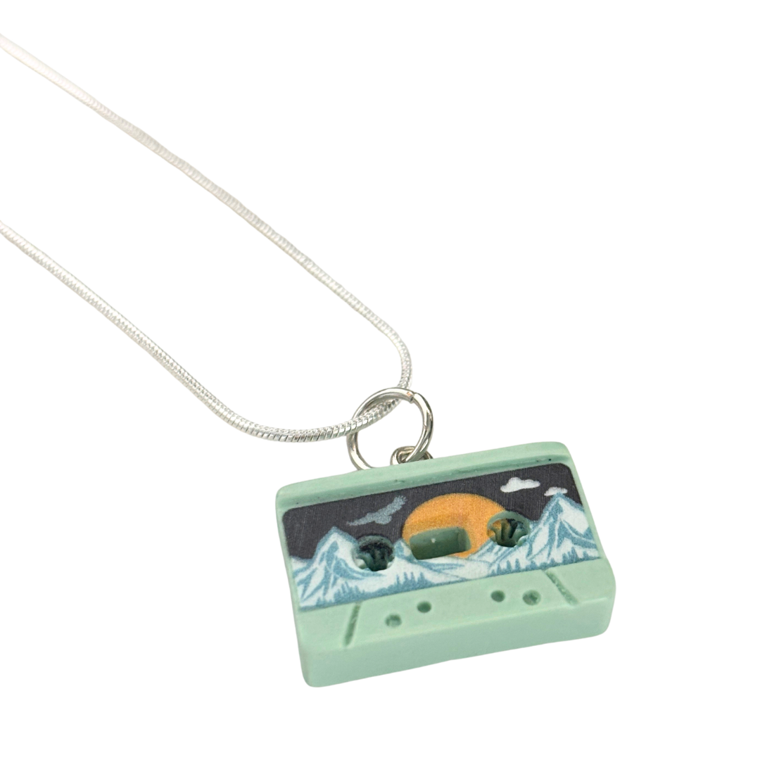 Mixtape Cassette Charm Necklace | '80s Resin Charm | 18" Silver Plated Copper Chain | 4 Colors