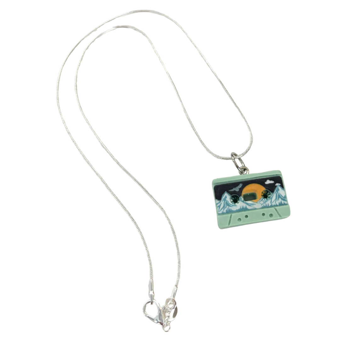 Mixtape Cassette Charm Necklace | '80s Resin Charm | 18" Silver Plated Copper Chain | 4 Colors
