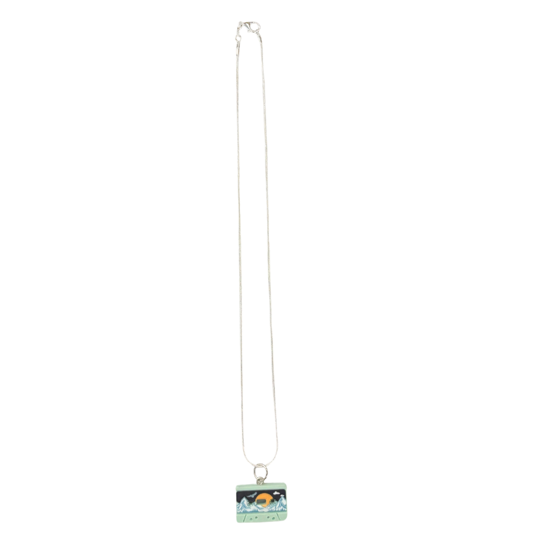 Mixtape Cassette Charm Necklace | '80s Resin Charm | 18" Silver Plated Copper Chain | 4 Colors