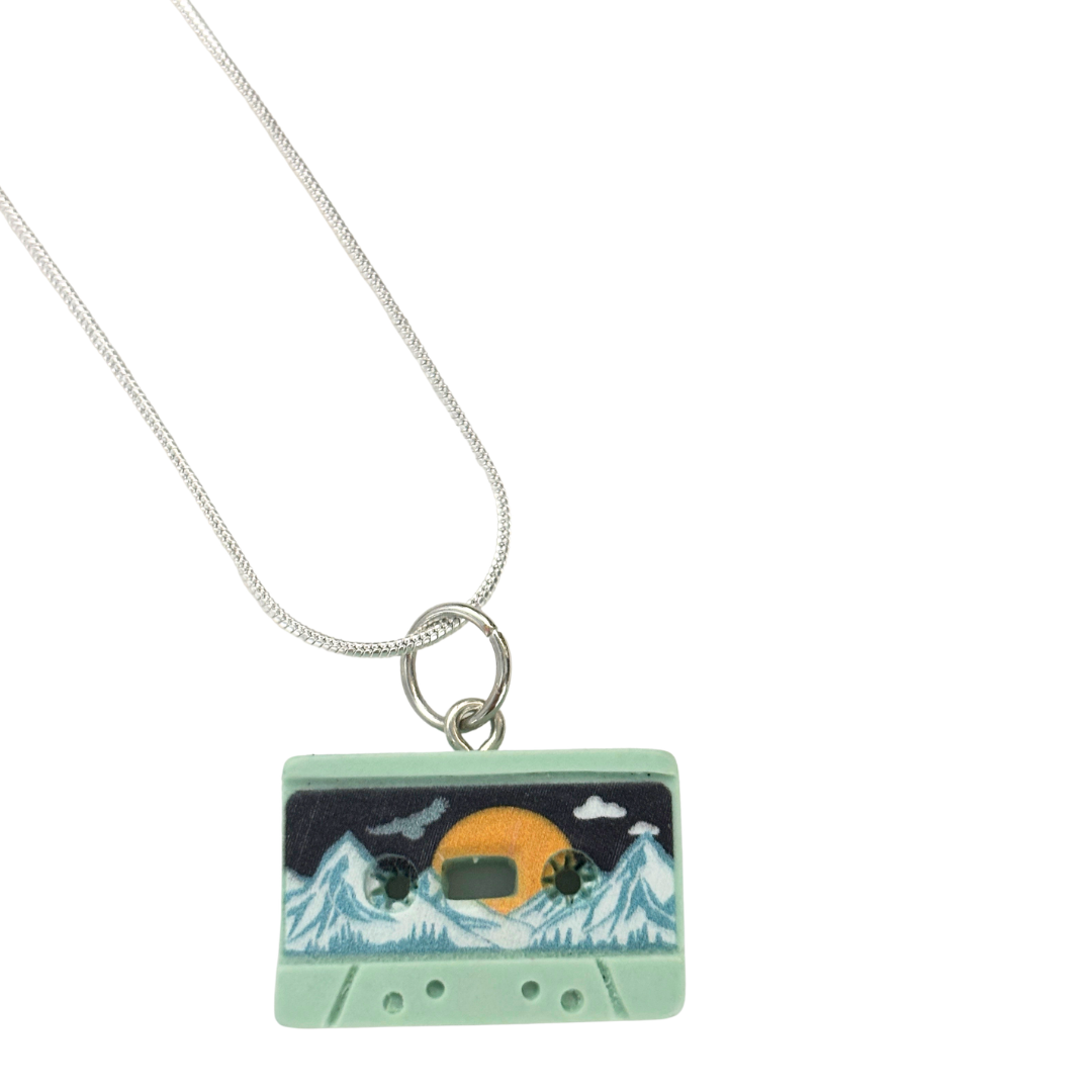 Mixtape Cassette Charm Necklace | '80s Resin Charm | 18" Silver Plated Copper Chain | 4 Colors