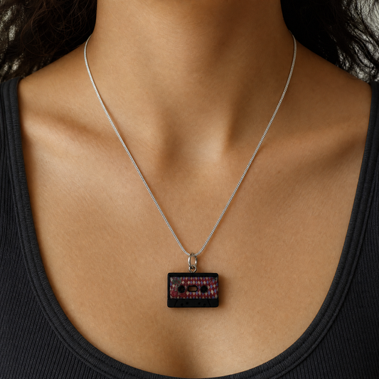 Mixtape Cassette Charm Necklace | '80s Resin Charm | 18" Silver Plated Copper Chain | 4 Colors-Paper & Quartz-The Bullish Store