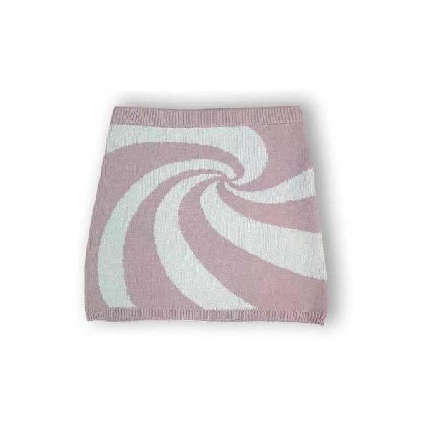 Mod Swirl Sweater Mini Skirt | Lilac & White Knit Skirt with Intarsia Design (SM–XL)