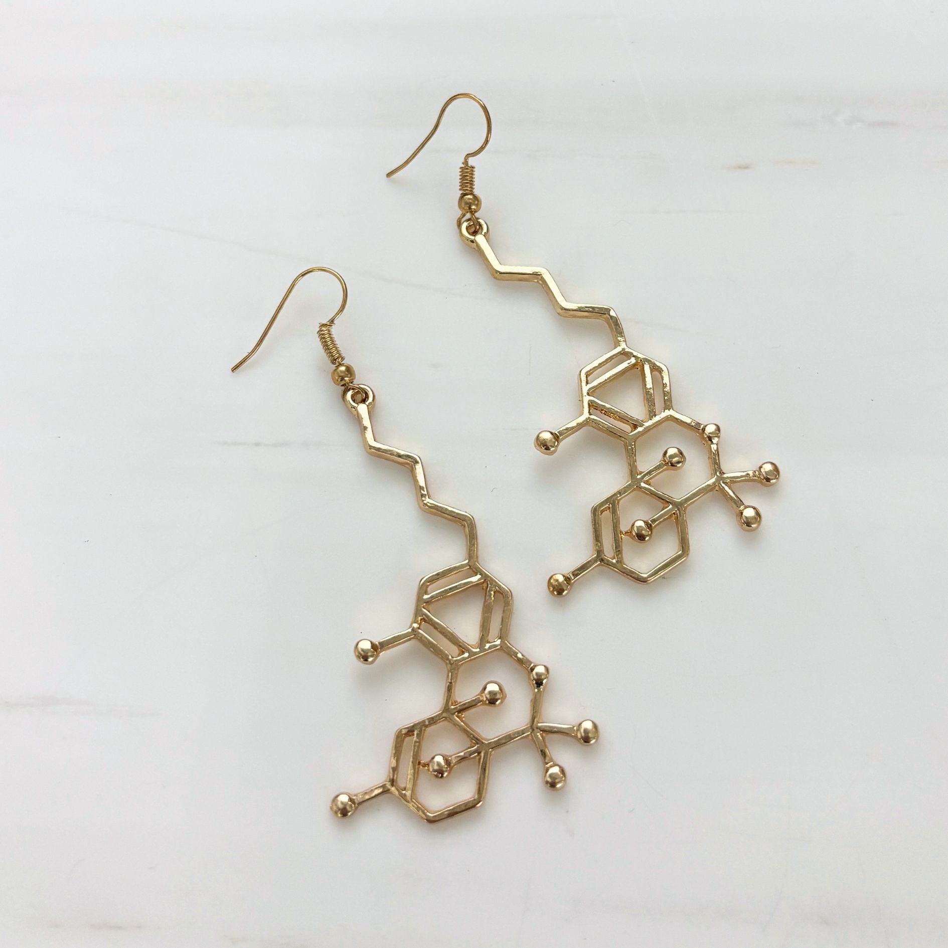 Molecule Earrings | Openwork Atomic Structure Dangle Earrings in Black or Gold