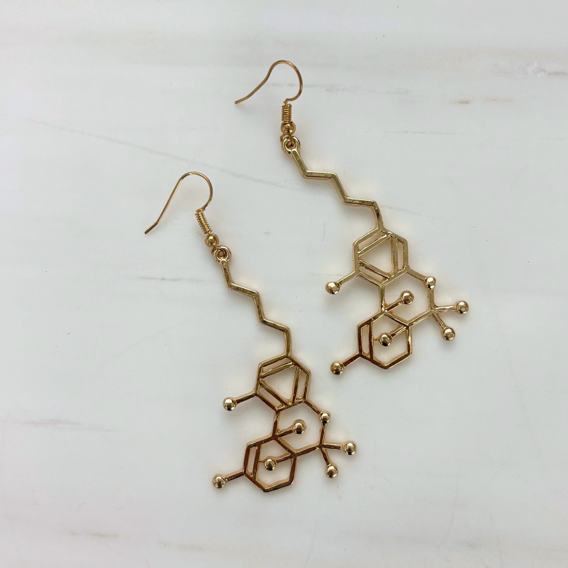 Molecule Earrings | Openwork Atomic Structure Dangle Earrings in Black or Gold