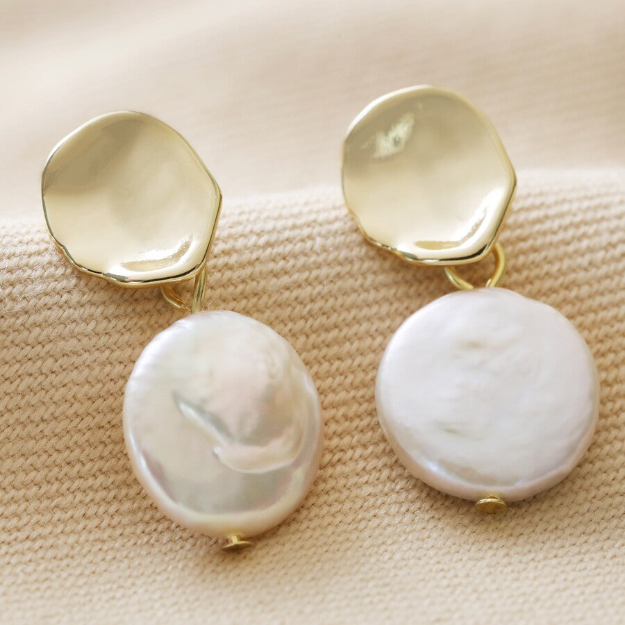 Molten Freshwater Pearl Drop Earrings | 14K Gold Plated Brass and Real Freshwater Pearls