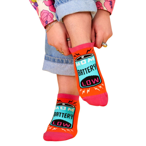 Mom Battery Low Women's Sneaker Socks [2 Size Options] | BlueQ at GetBullish