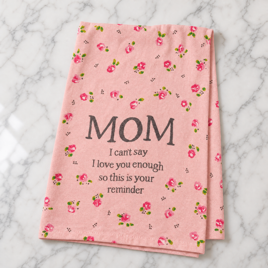 Mom I Can't Say I Love You Enough So This Is Your Reminder Pink Floral Tea Towel