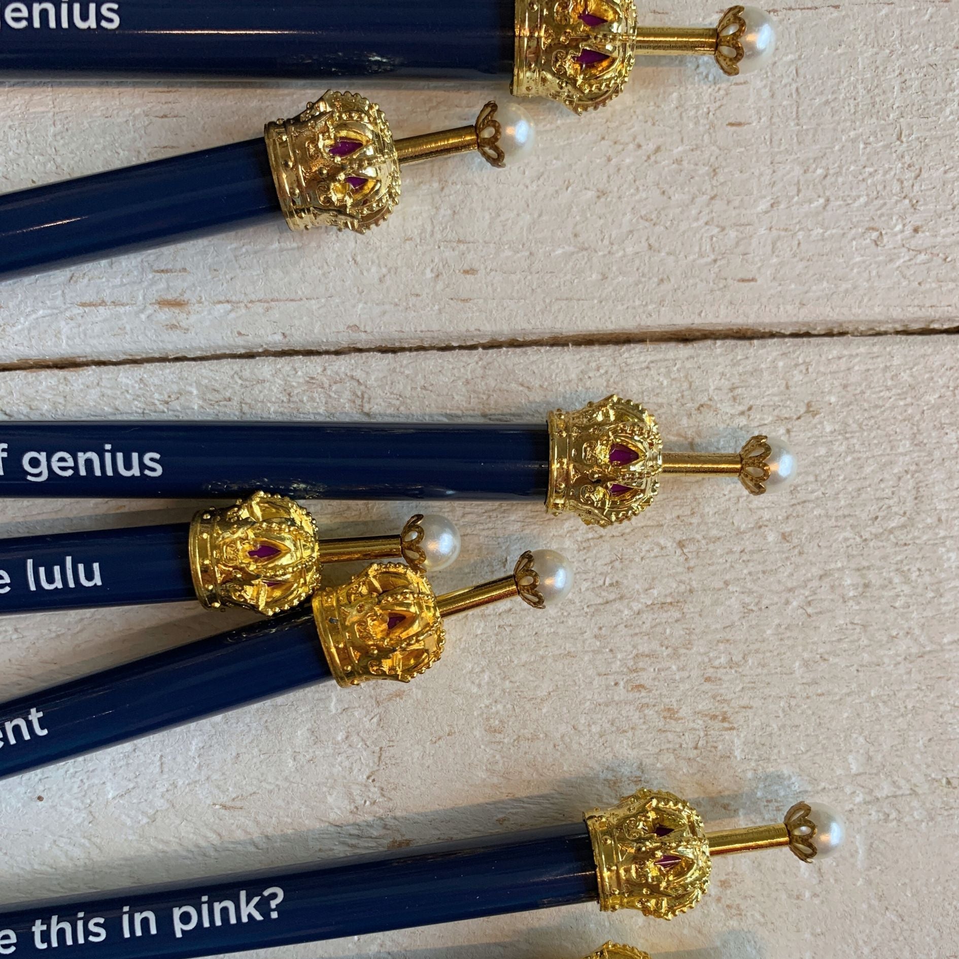 Moments of Genius Navy Blue Crown Pen Set of 12 | Giftable Quote Pens | Novelty Office Desk Supplies