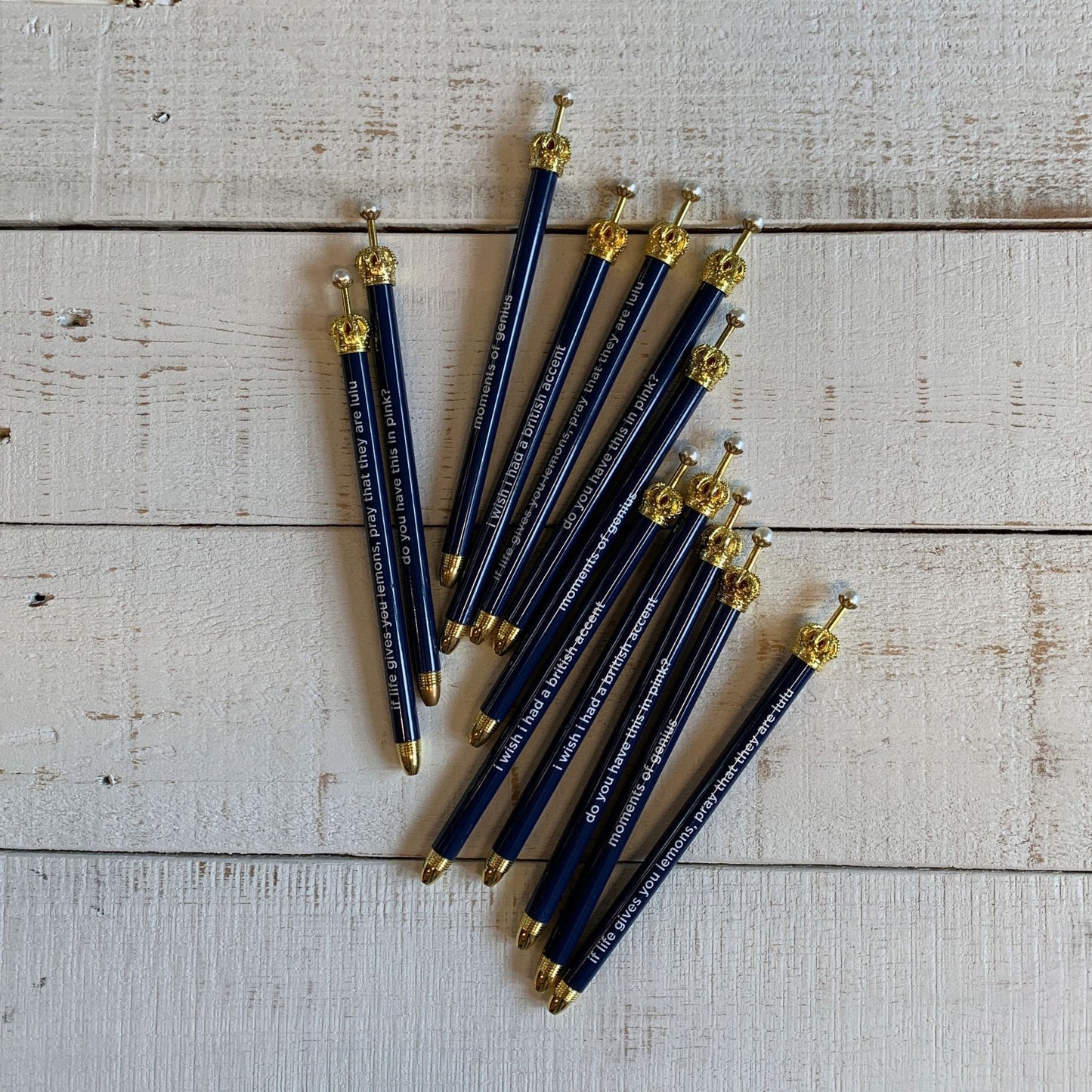 Moments of Genius Navy Blue Crown Pen Set of 12 | Giftable Quote Pens | Novelty Office Desk Supplies