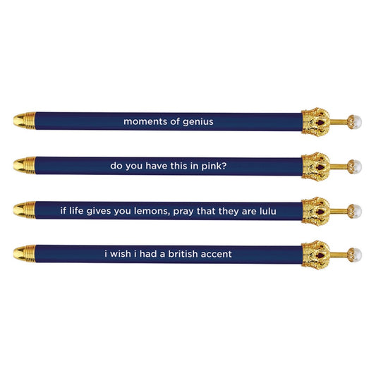 Moments of Genius Navy Blue Crown Pen Set of 12 | Giftable Quote Pens | Novelty Office Desk Supplies