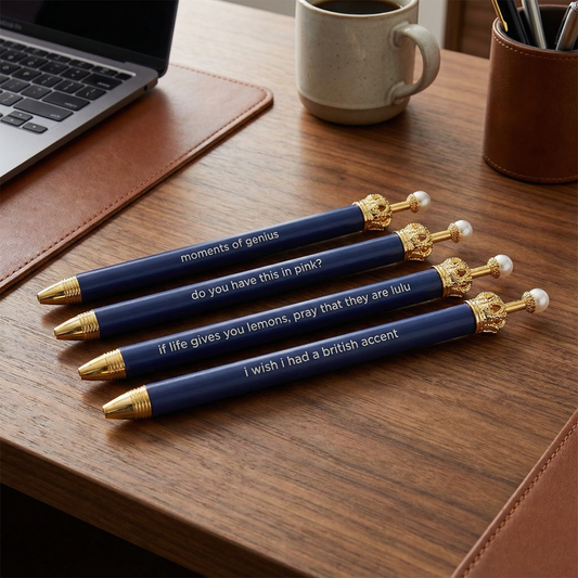 Moments of Genius Navy Blue Crown Pen Set of 12 | Giftable Quote Pens | Novelty Office Desk Supplies