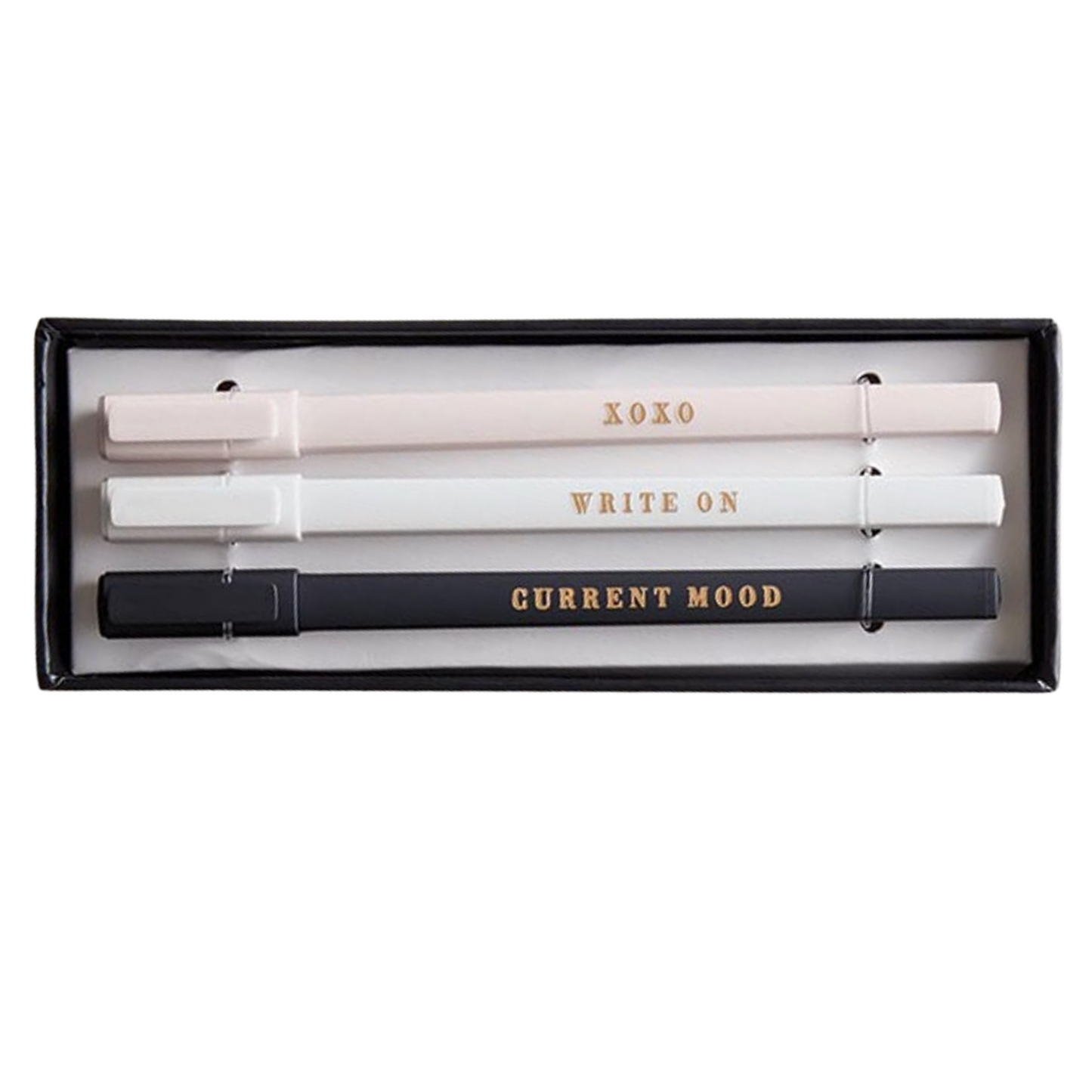 Mood Soft Touch Pen Set | Set of 3 Giftable Pens in Box | XOXO, Write On, Current Mood | Refillable