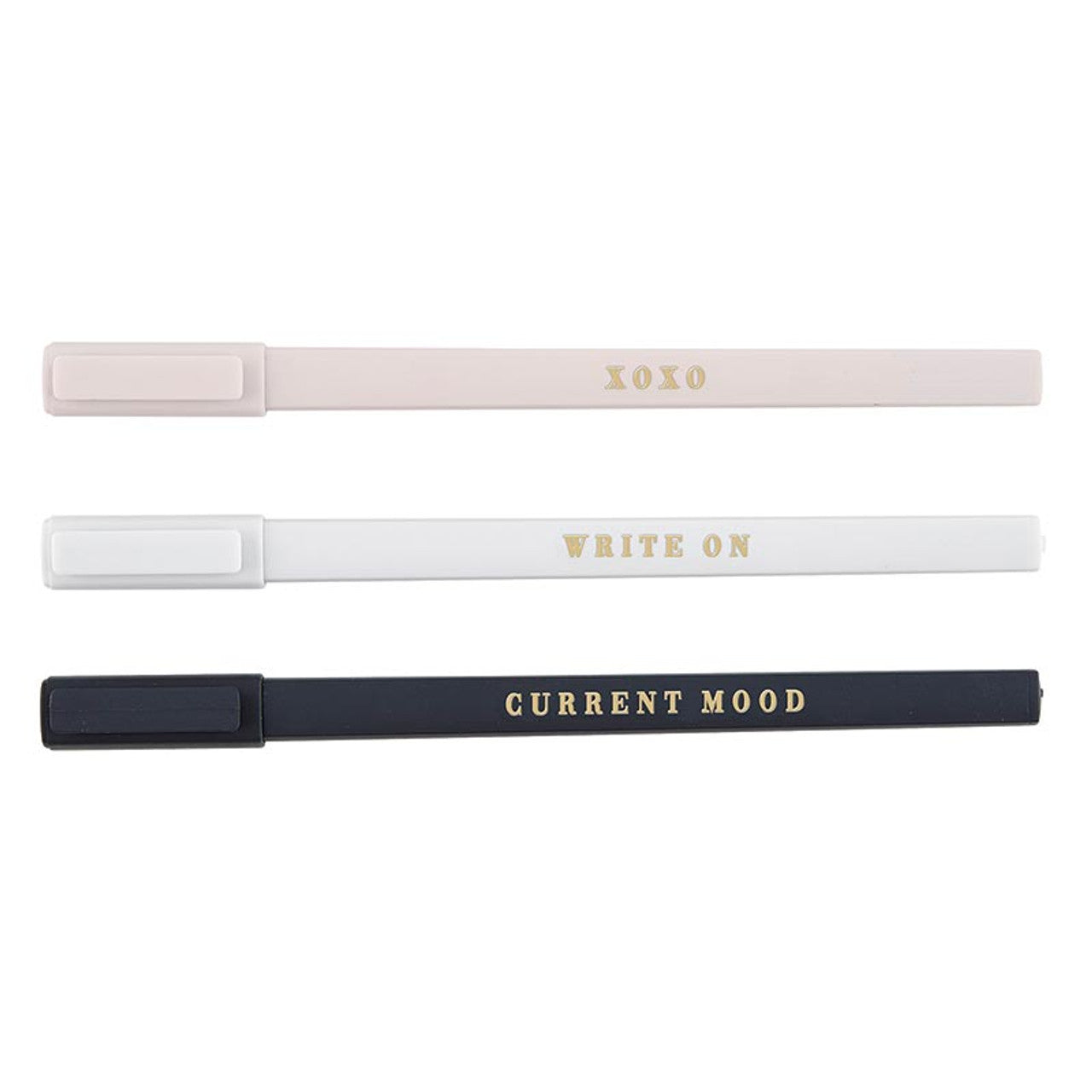 Mood Soft Touch Pen Set | Set of 3 Giftable Pens in Box | XOXO, Write On, Current Mood | Refillable