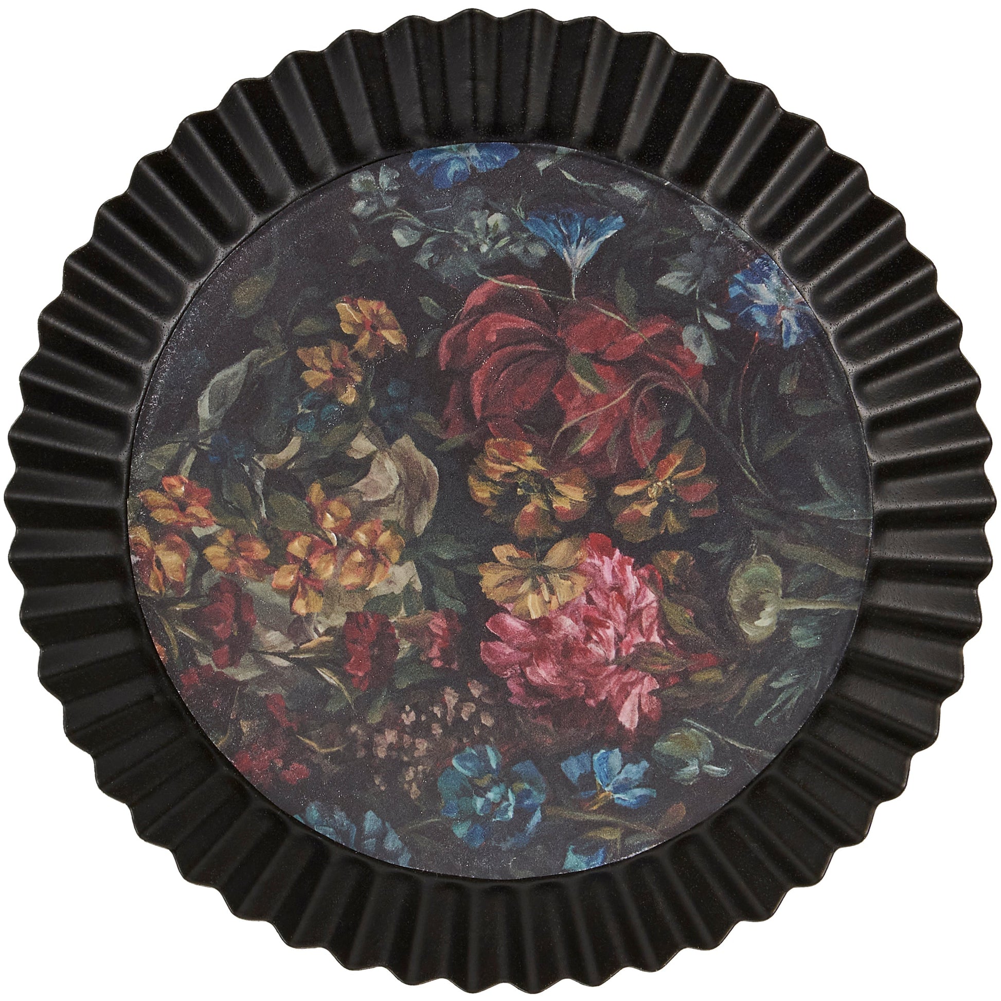 Moody Floral Metal Vanity Tray | Decorative Serving Trinket Tray | 6" x 1"