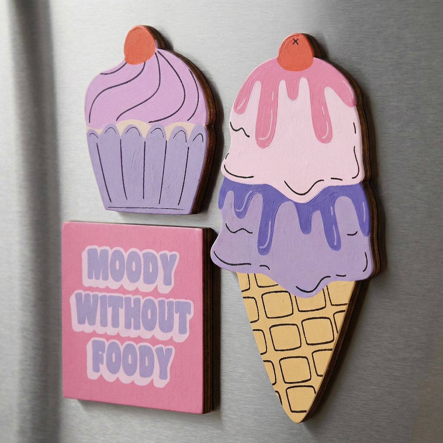 Moody Without Foody Magnet Set of 3 | Funny Food Wooden Magnets