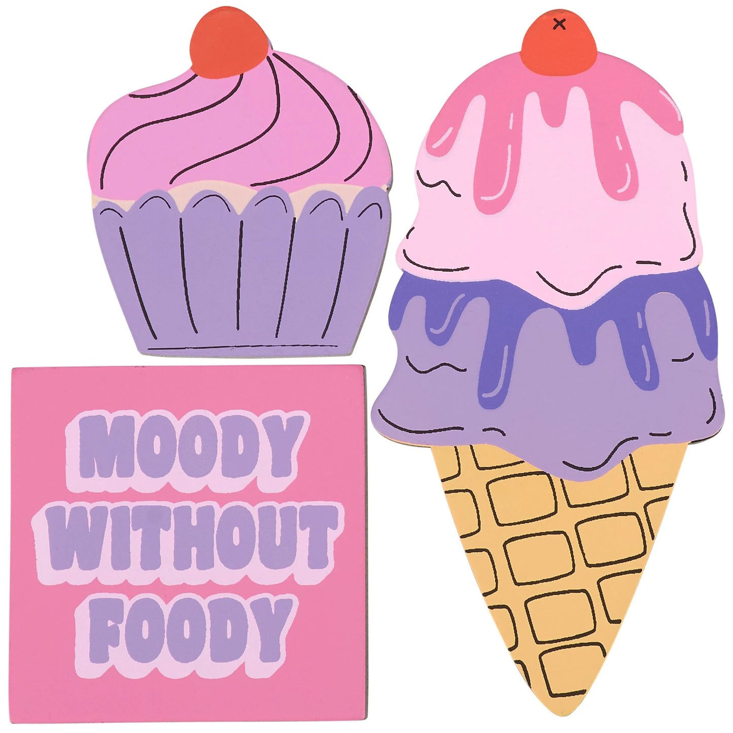 Moody Without Foody Magnet Set of 3 | Funny Food Wooden Magnets