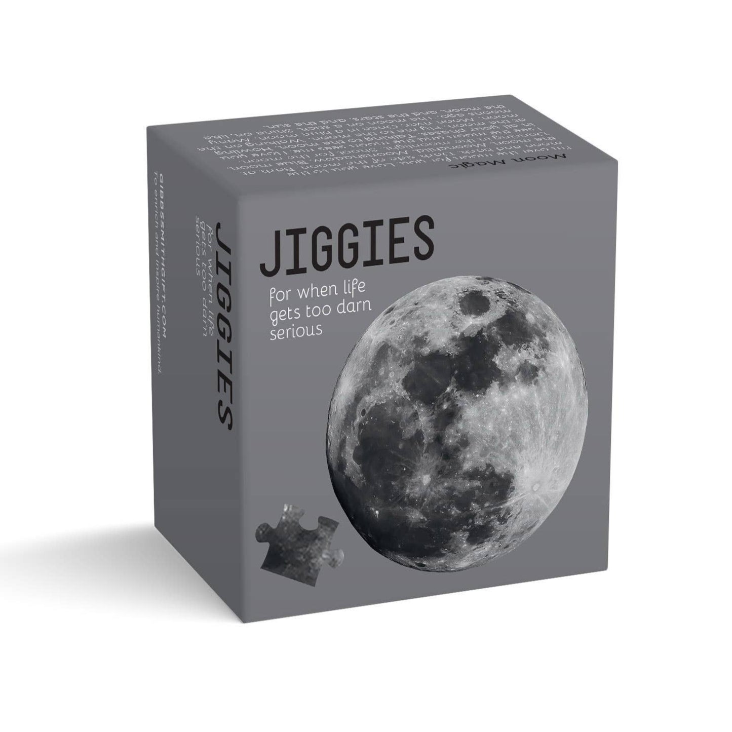Gray box with moon graphic and 'Jiggies' branding on a white background