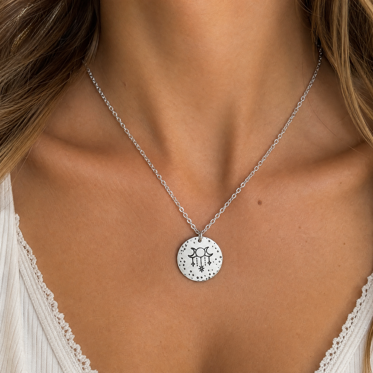 Moon Phase Handmade Celestial Circular Pendant