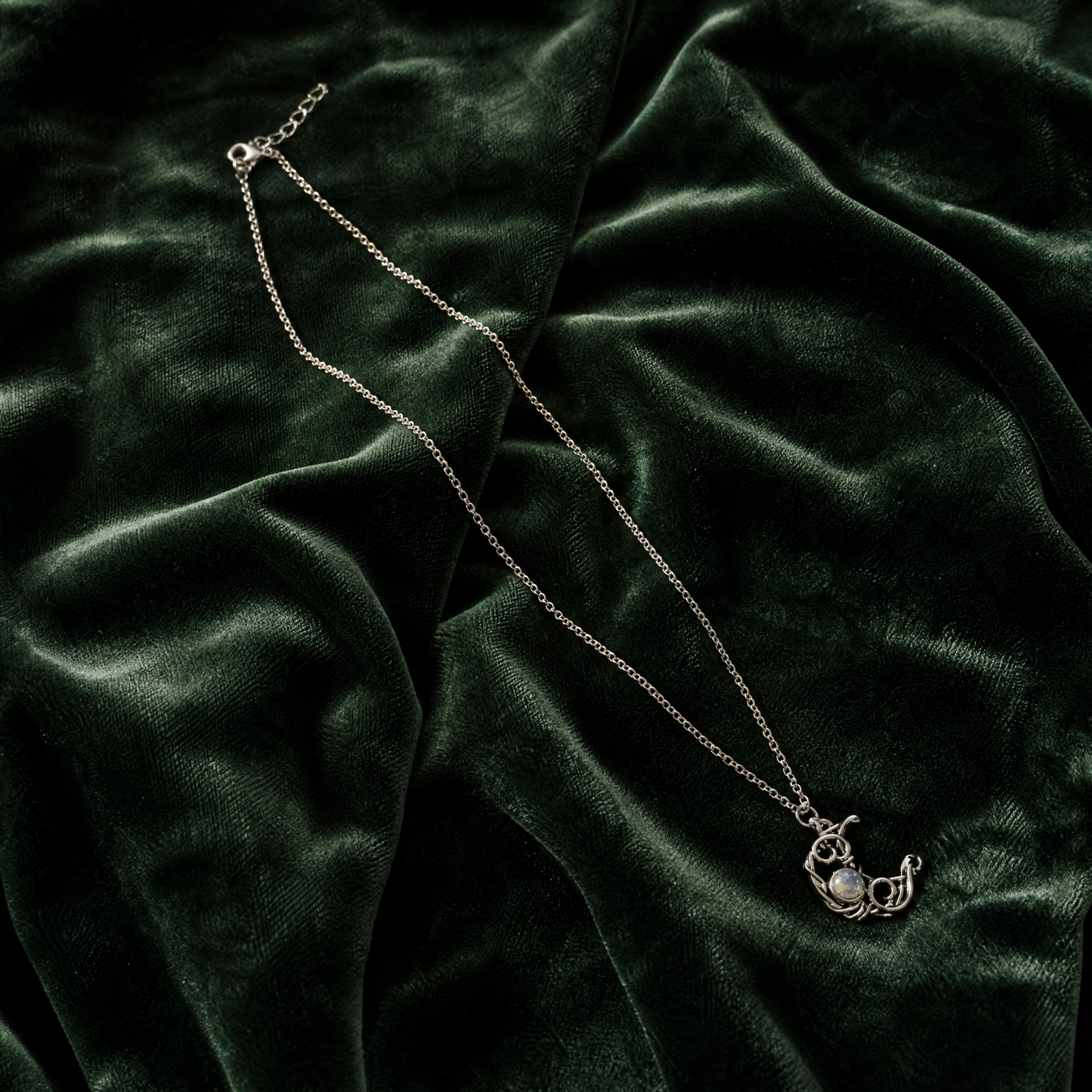 Moonstone Moon Necklace in Silver | Crescent Moon Pendant | 18" + 2" Extender