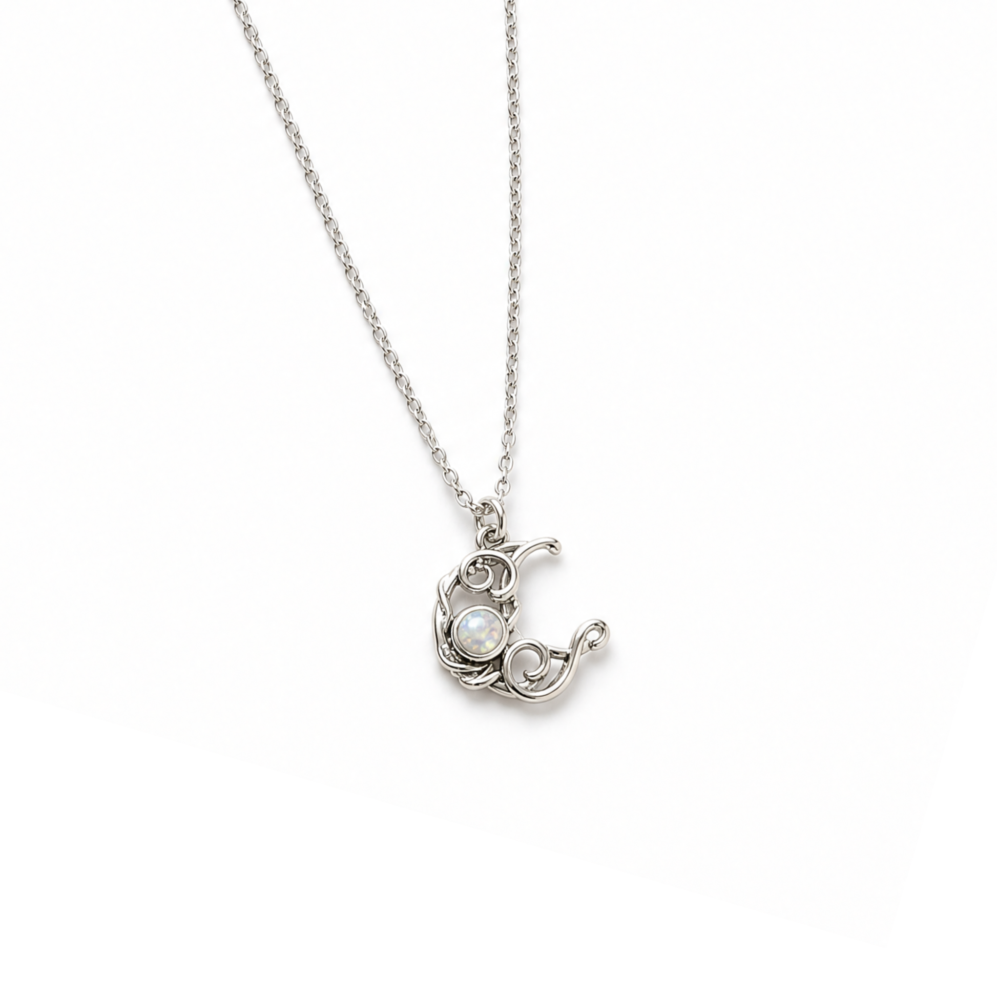 Moonstone Moon Necklace in Silver | Crescent Moon Pendant | 18" + 2" Extender