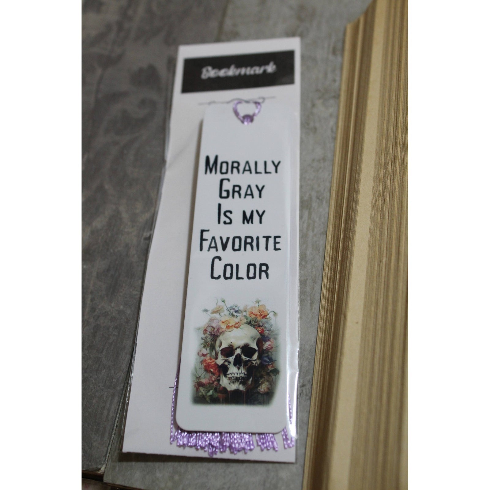 Morally Gray Is My Favorite Color Floral Skull Metal Bookmark | Creepy Marker Gift for Book Lovers Bibliophile