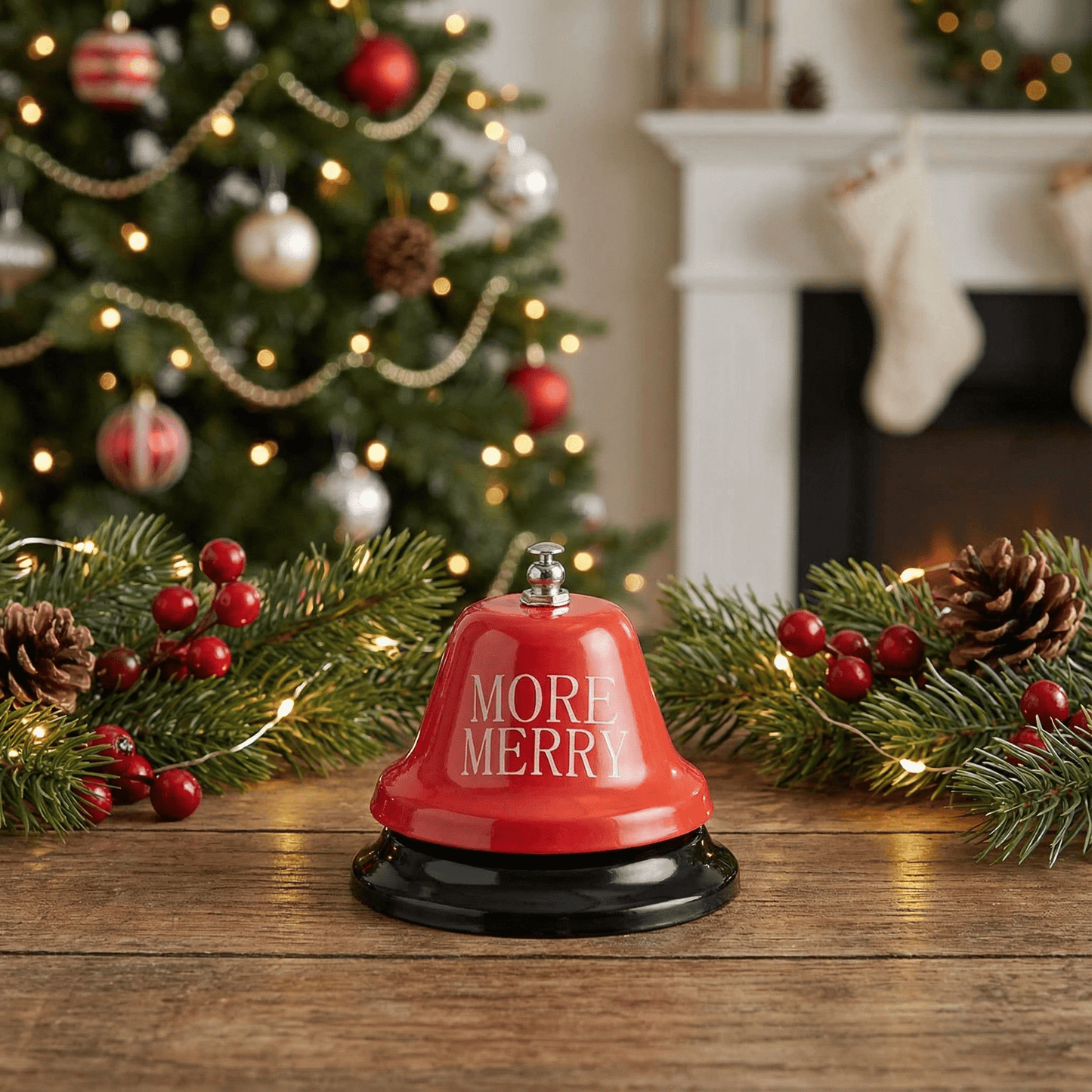 More Merry Holiday Bar Bell | Festive Christmas Metal Desk Bell for Parties & Gifting