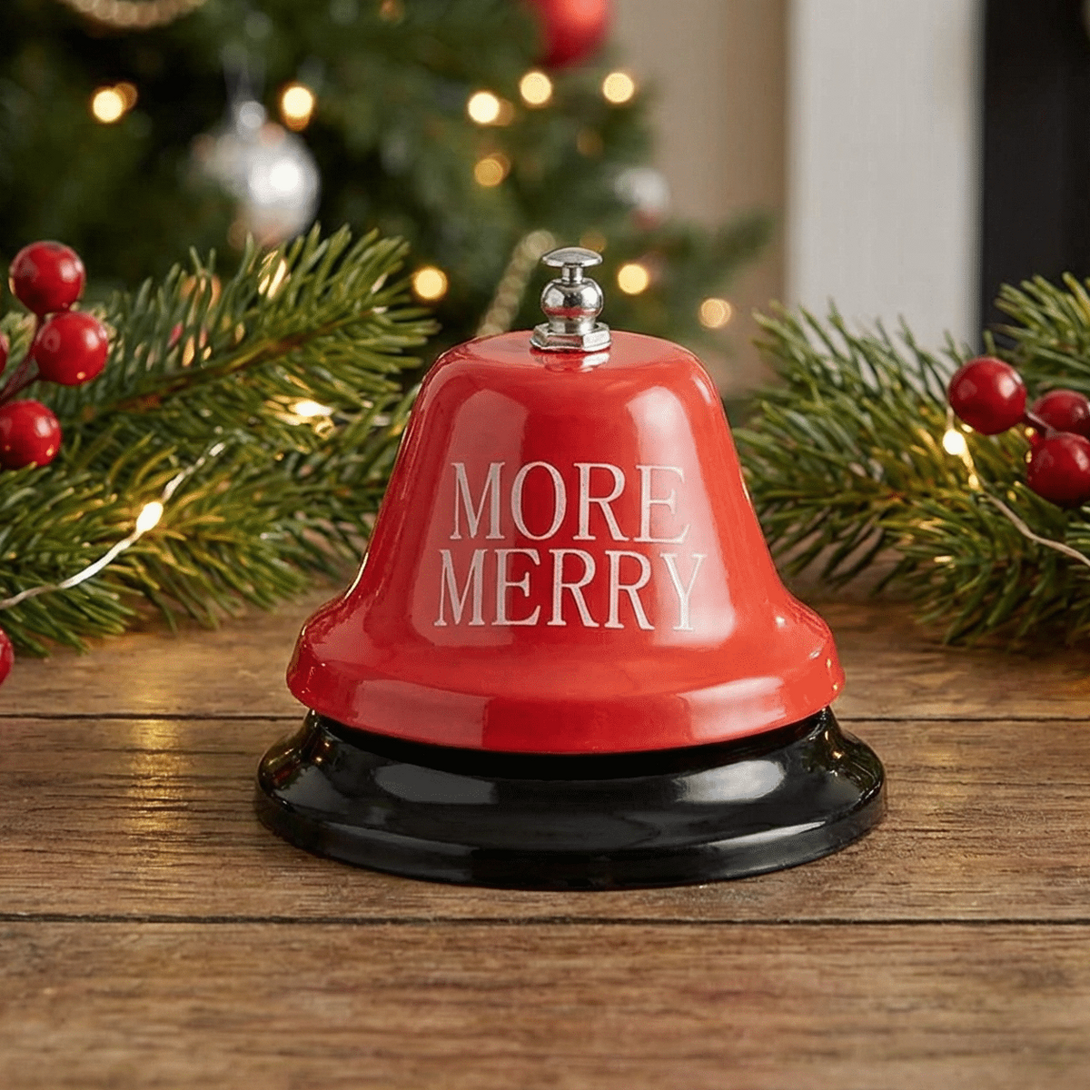More Merry Holiday Bar Bell | Festive Christmas Metal Desk Bell for Parties & Gifting-Slant-The Bullish Store