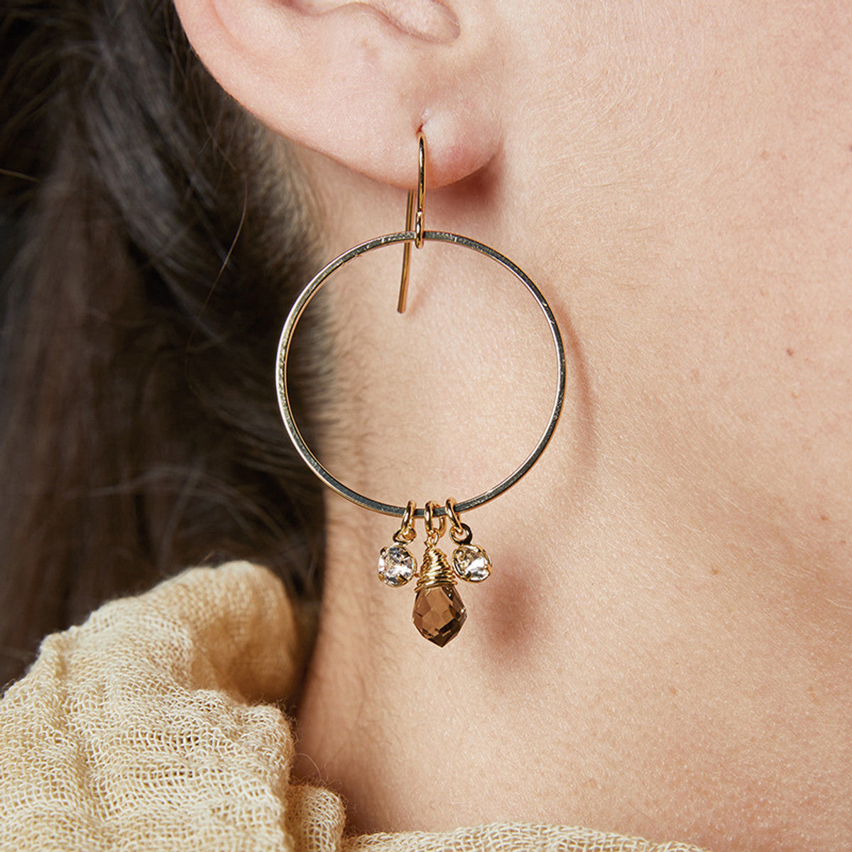 Dangling Hoops Mosaic Dangle Hoops Earrings in Gold | Cut Glass Crystal Gemstones ...