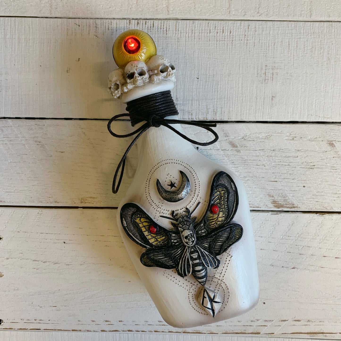 Moth Bottle with Led Light Eyeball | Spooky Goth Skulls
