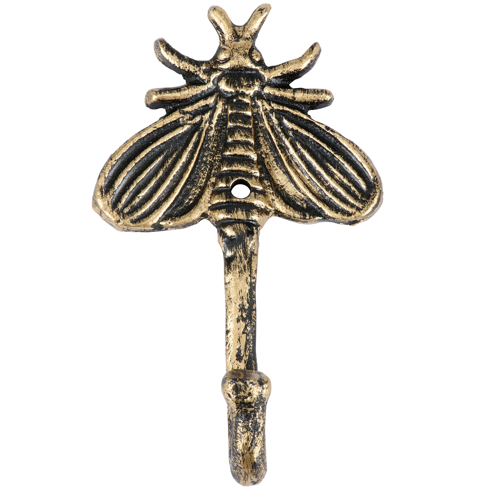 Bronze moth-shaped hook on a white background