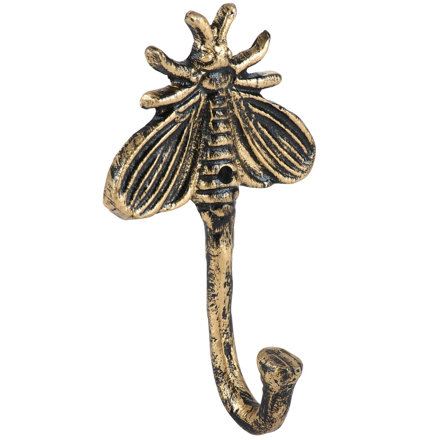 Bronze fly-shaped hook on a white background