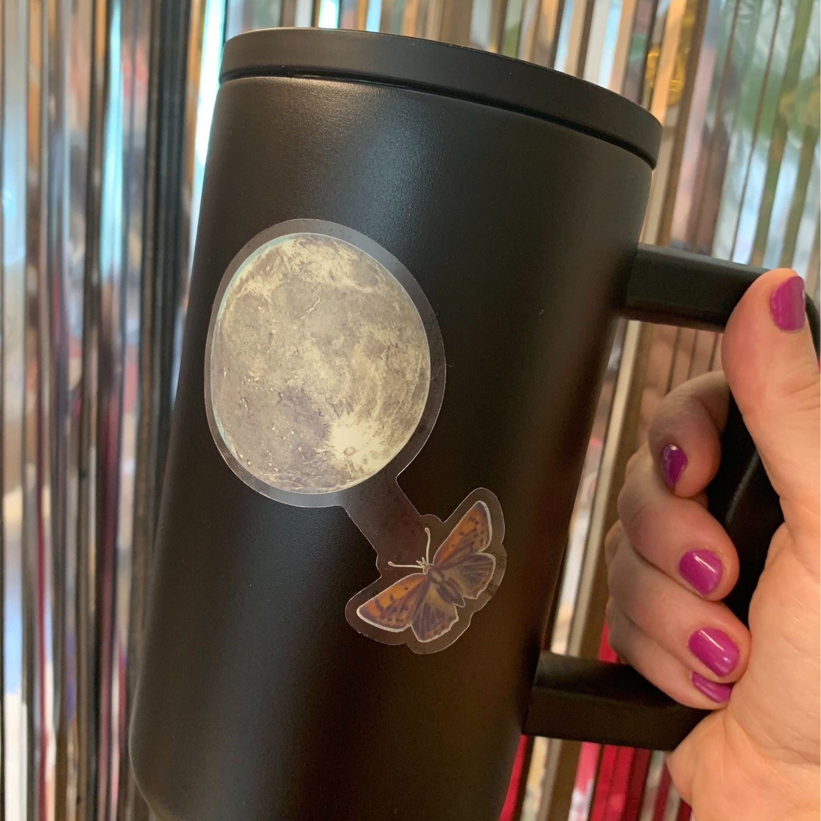 Moth and Moon Transparent Sticker for Dark Surfaces | Spooky Clear Decal for Black Water Bottles and Laptops