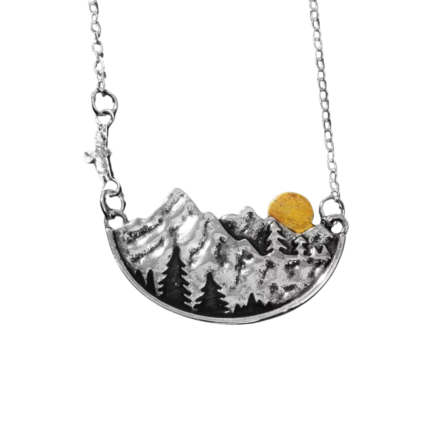 Mountain Necklace | Silver Landscape Pendant with Shimmery Full Moon