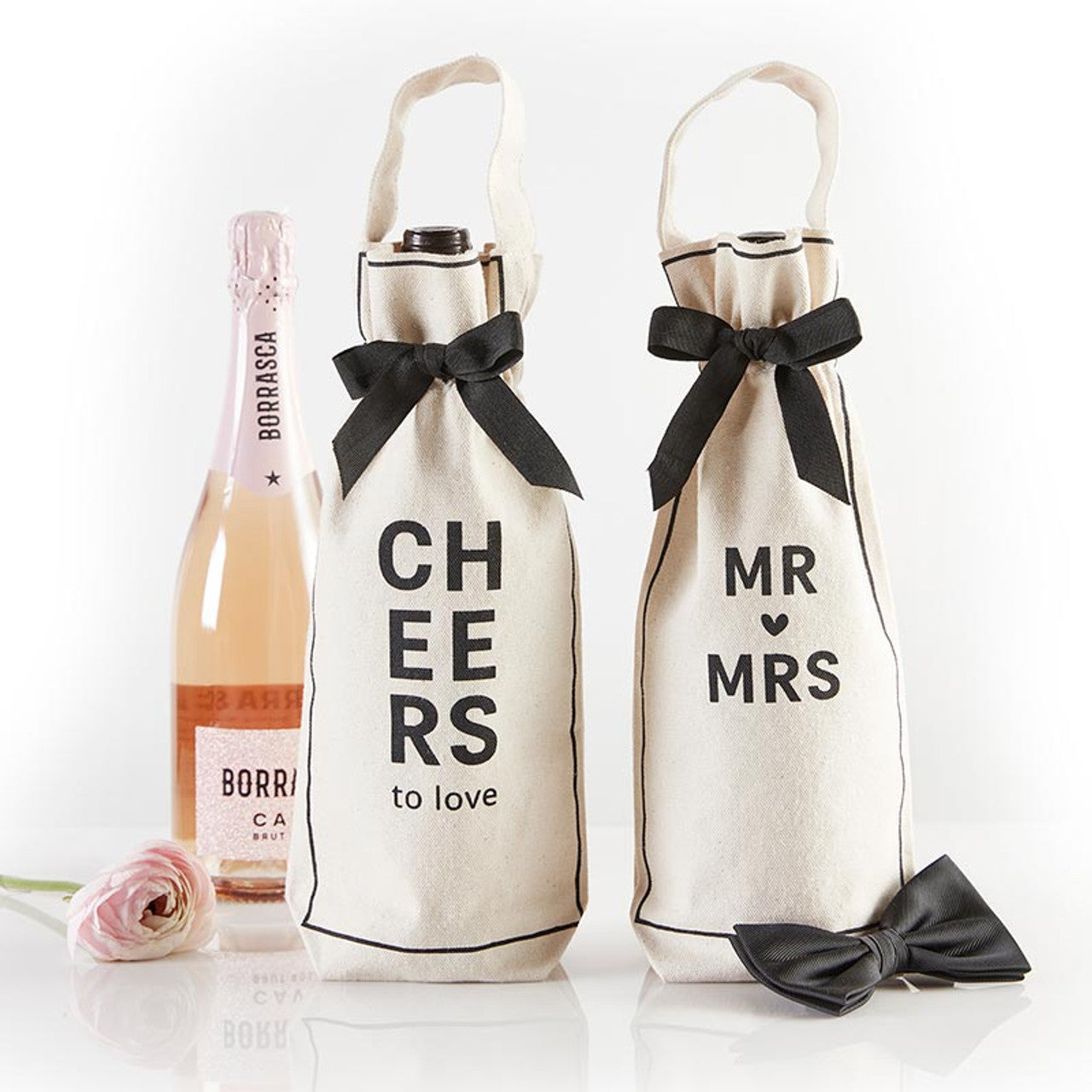 Mr and Mrs Wine Bag | Cotton Canvas Carrier Beverage Gift Bag | Wedding Anniversary Gift