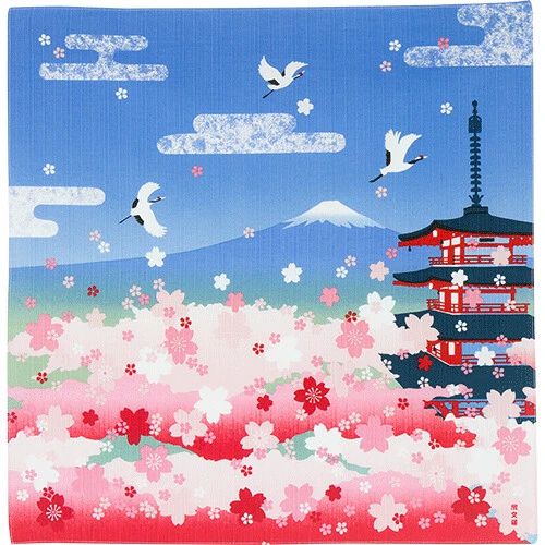 Mt.Fuji Cherry Blossoms Bento Wrapping Cloth | Japanese Fabric Wrapping Furoshiki | 19.68" x 19.68"