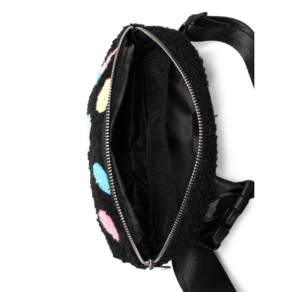 Multi-Colored Happy Faces Adjustable Belt Bag in Black | Stylish Crossbody Waist Bag