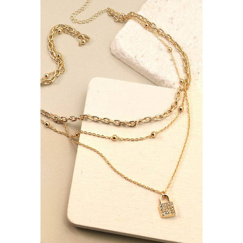 Multi Layer Lock Charm Necklace | Charm Pendant Gold Tone Jewelry