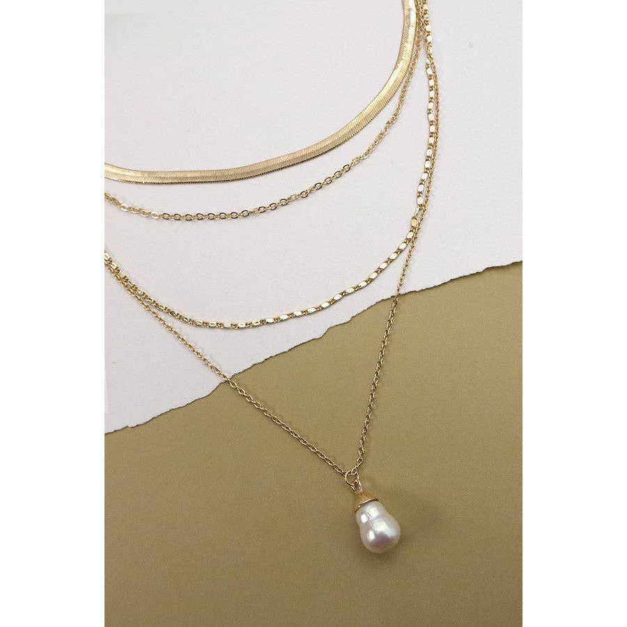 Multi Layer Organic Pearl Charm Drop Necklace