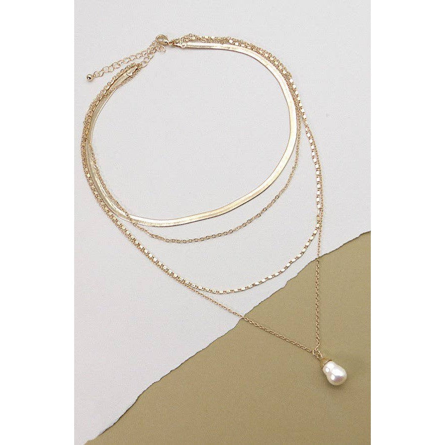 Multi Layer Organic Pearl Charm Drop Necklace