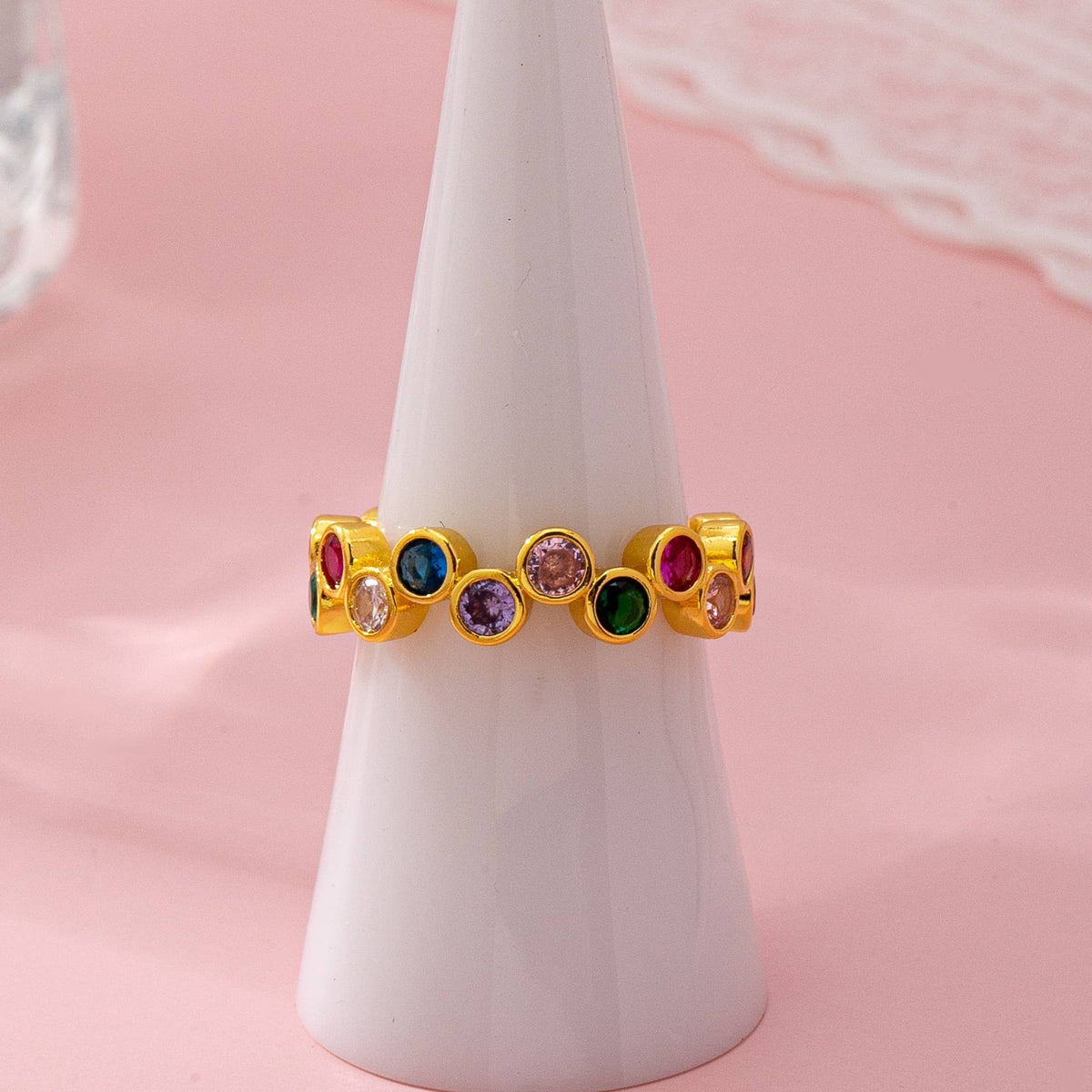 Multicolor Gemstone Beaded Gold-Plated Ring-JOSSLYN by Wall to Wall-The Bullish Store