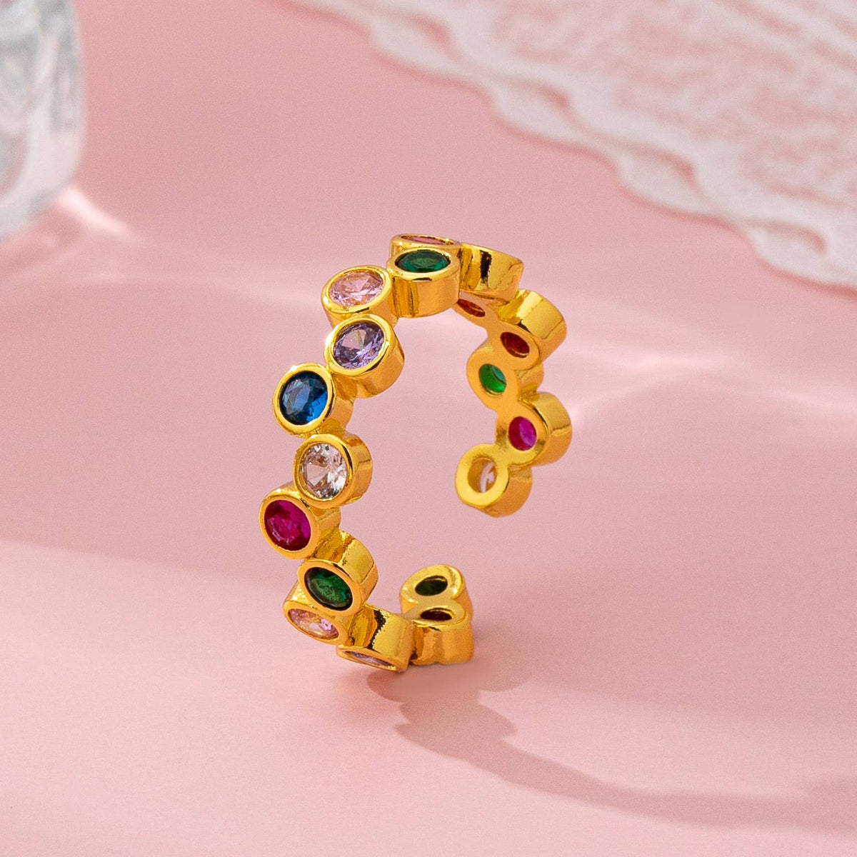 Multicolor Gemstone Beaded Gold-Plated Ring-JOSSLYN by Wall to Wall-The Bullish Store