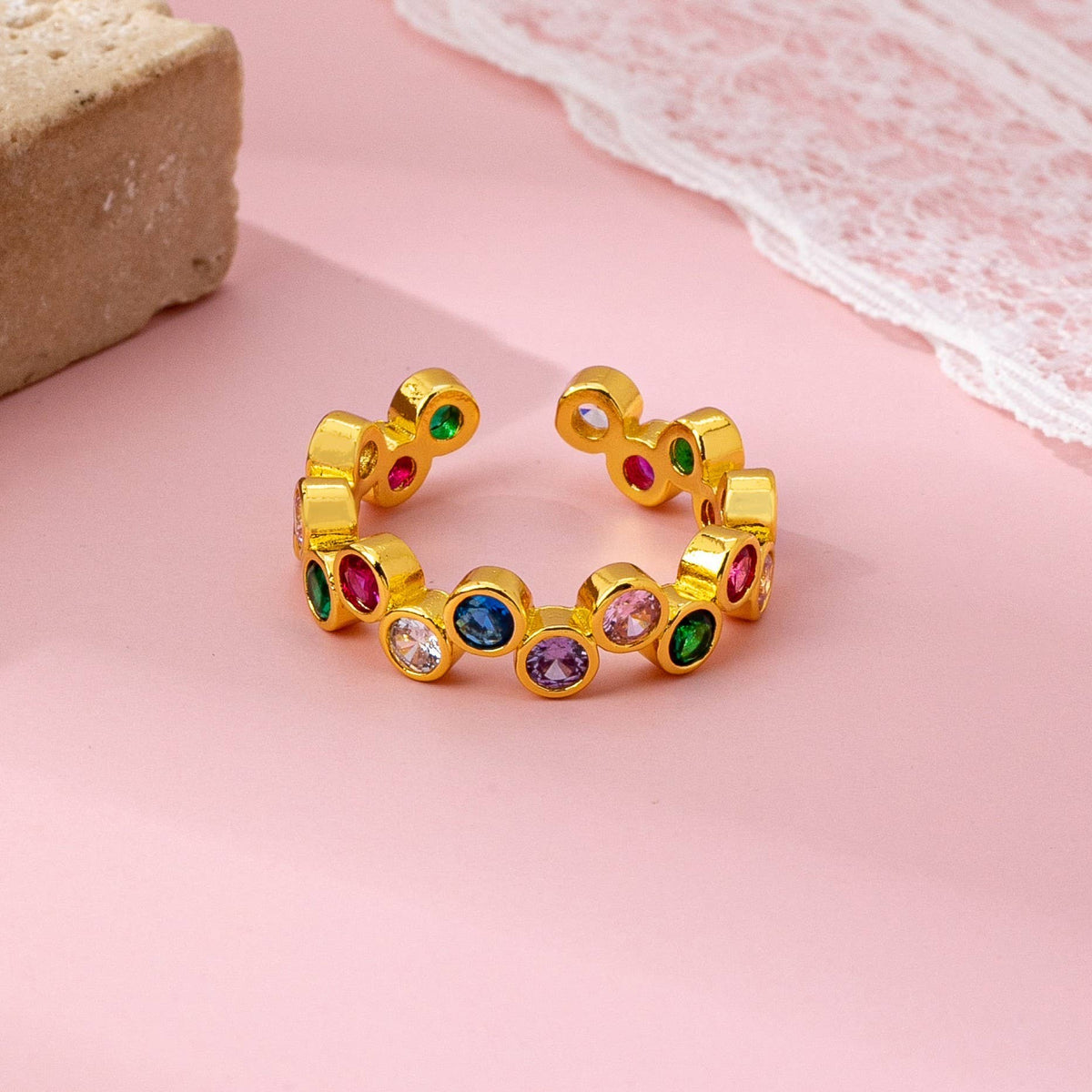 Multicolor Gemstone Beaded Gold-Plated Ring-JOSSLYN by Wall to Wall-The Bullish Store