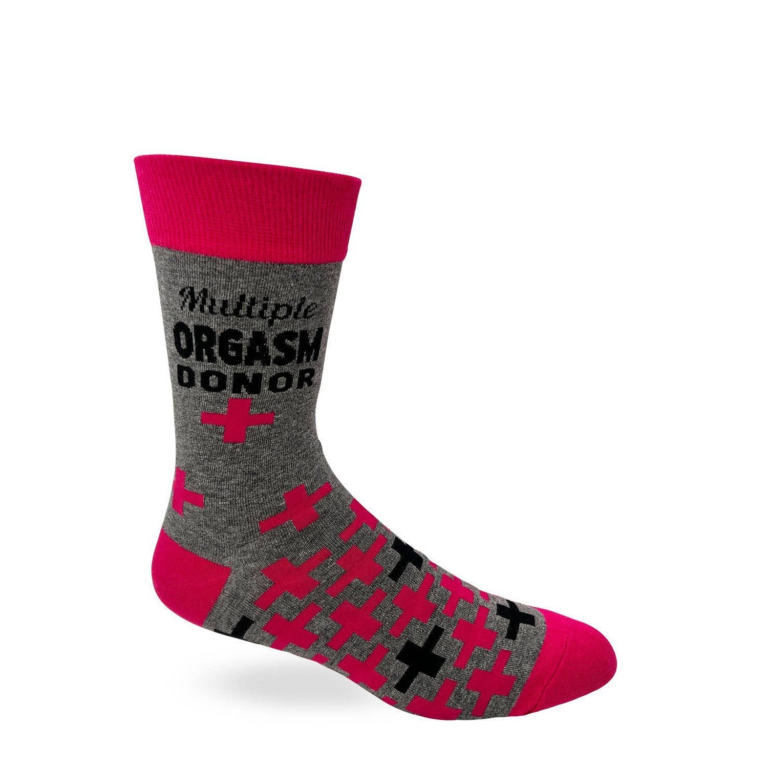 Multiple Orgasm Donor Men's Novelty Crew Socks | Grey and Pink Funny Cotton Socks