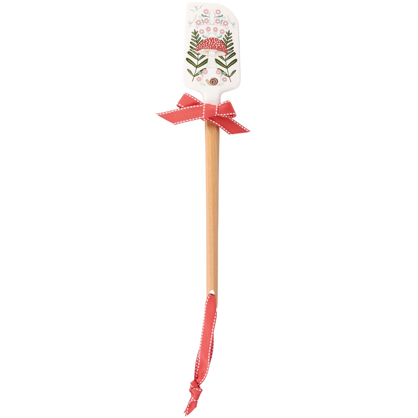 Decorative spatula with a festive mushroom design on a white background